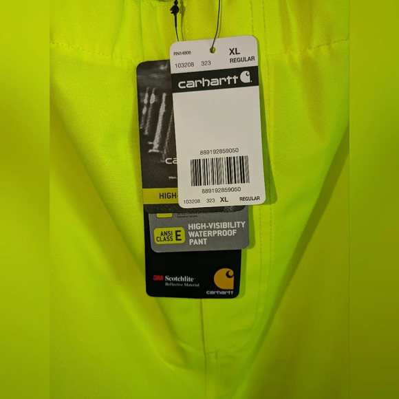 Carhartt High Visibility Waterproof Pants Class E XL Neon Fluorescent OSHA - Picture 2 of 5